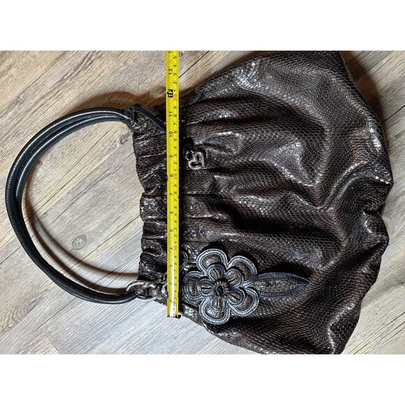 Brighton Breelan Python Snake Embossed Leather Handbag Purse Hobo Brown Grey - Picture 8 of 16